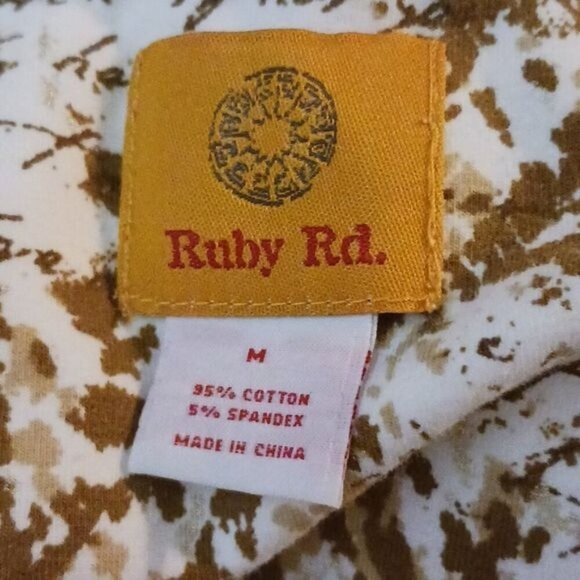 Ruby Rd. T Shirt Abstract Print Brown Sequins V Neck 3/4 Sleeve Womens Size M - Picture 6 of 7